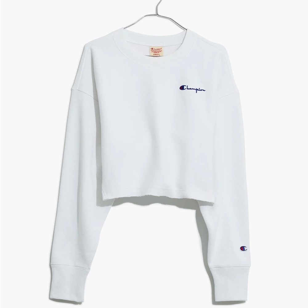 CHAMPION REVERSE WEAVE CROPPED WHITE SWEATSHIRT SIZE SMALL